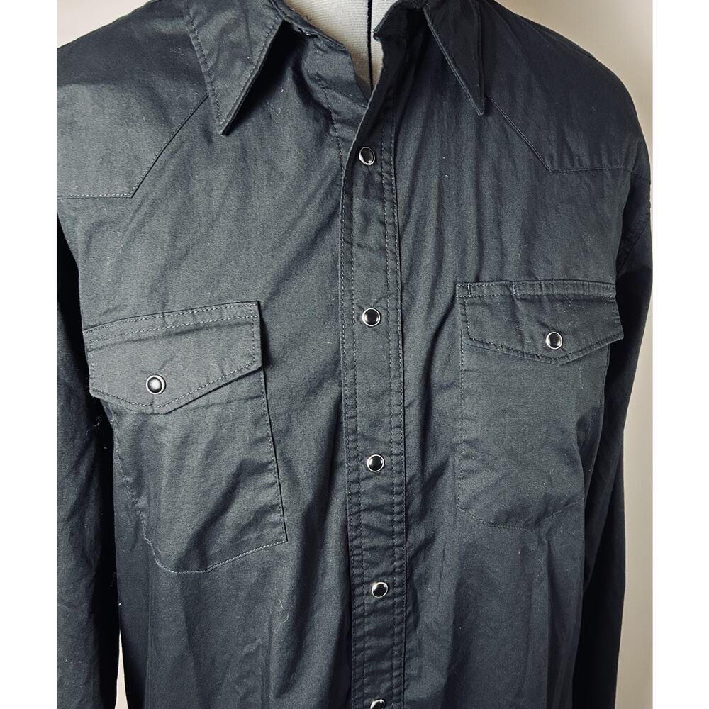 Wrangler Western Snap Shirt Men’s LT Black Pearl Snap Cowboy Rockabilly